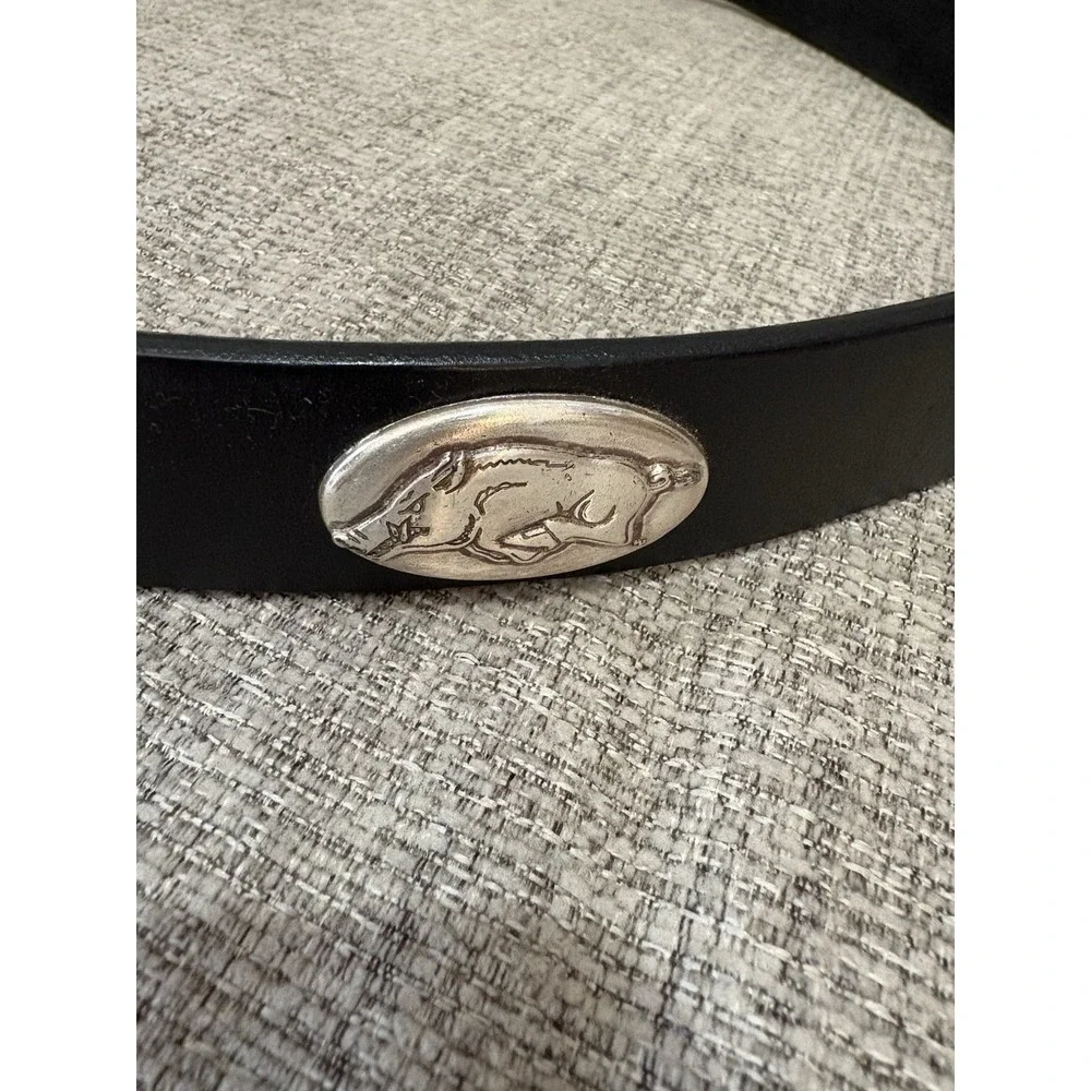 Arkansas Razorback Black Leather Belt With Silver‎ Mascot Embellishment Size 40